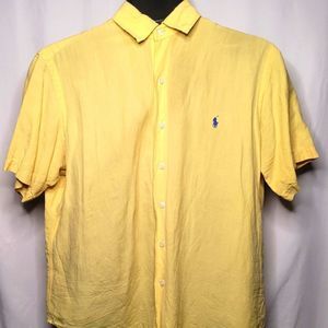 POLO Ralph Lauren Yellow Blue Logo Men's Short Sleeve Casual Button Down Shirt